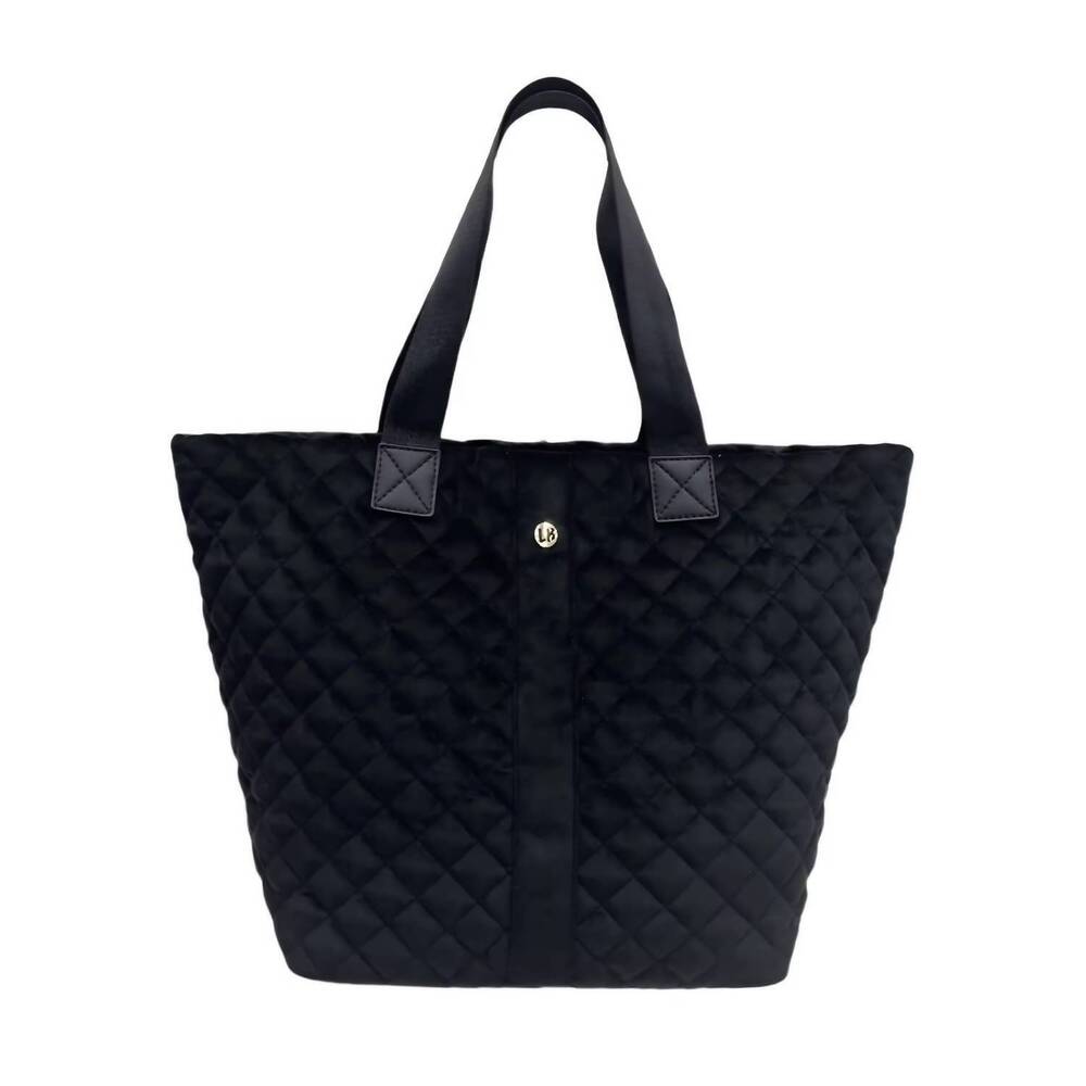 NEW LEMONBELLA women's quilted diamond tote bag in black velvet